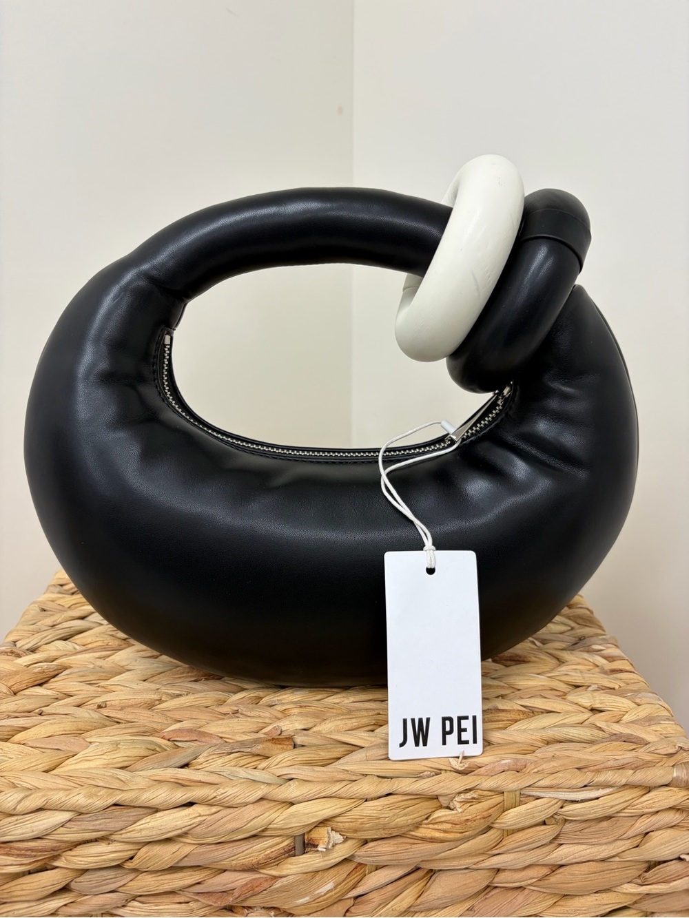 JW PEI Black Mini Sculptural Bag with White Accent Ring